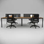 Corner Quadruple Workstation Walnut