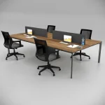 Corner Quadruple Workstation Walnut 3